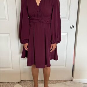 SHEIN Purple Wrap Dress with Tie Front and Bishop Sleeves